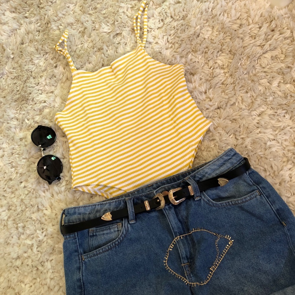 White and yellow striped bodysuit